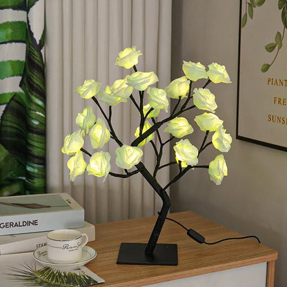 Roosvormige ledtafellamp met romantische decoratieve verlichting
