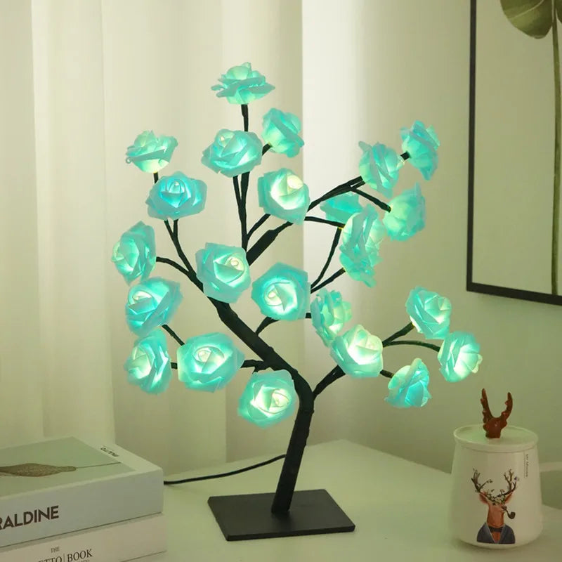 Roosvormige ledtafellamp met romantische decoratieve verlichting