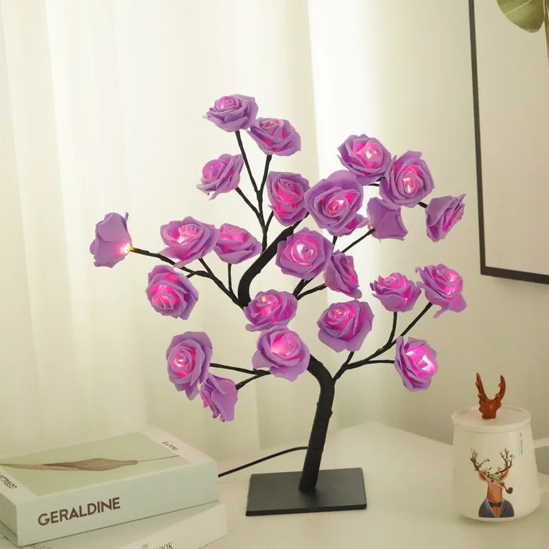 Roosvormige ledtafellamp met romantische decoratieve verlichting