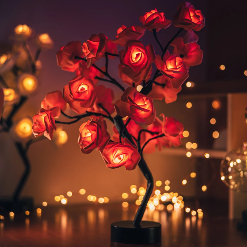 Roosvormige ledtafellamp met romantische decoratieve verlichting