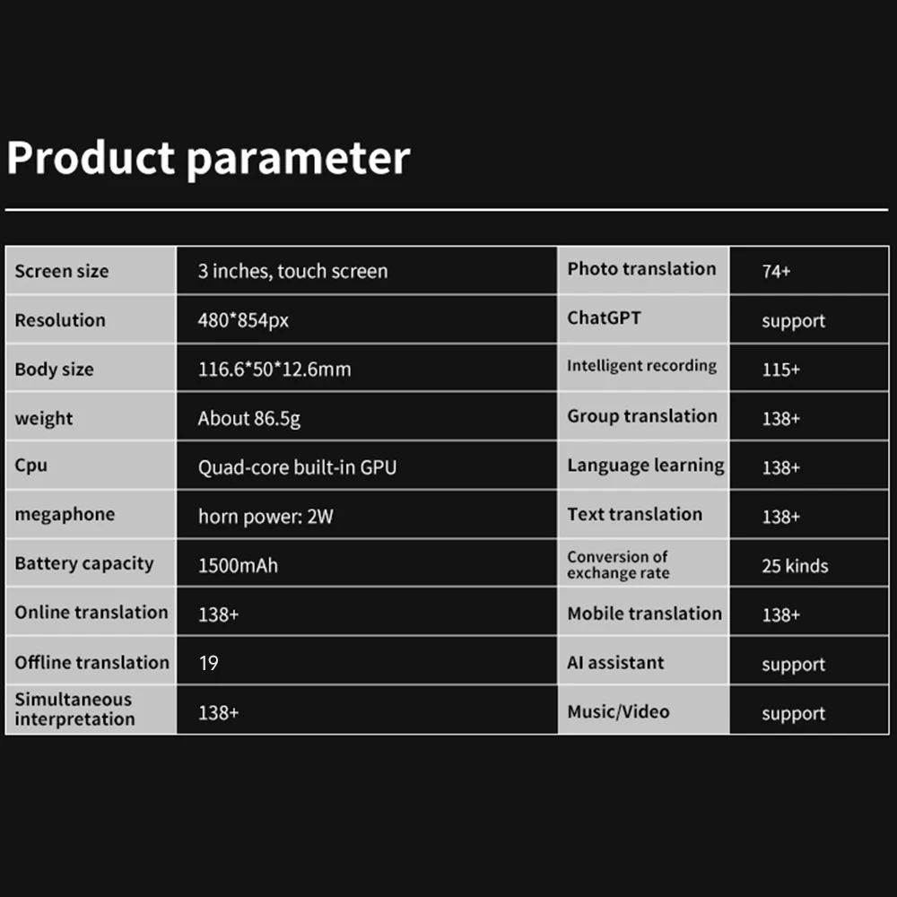 S80 Pro bærbar sprogoversætter med realtidsstemme og offline tilstande