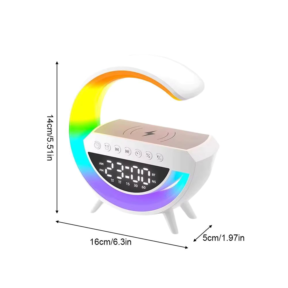 4-in-1 Smart Wecker mit Stimmungslicht, Lautsprecher und kabellosem Ladegerät