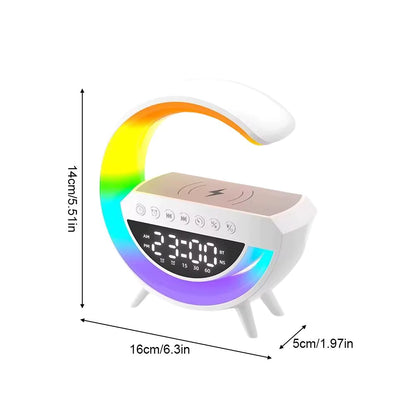 4-in-1 Smart Wecker mit Stimmungslicht, Lautsprecher und kabellosem Ladegerät