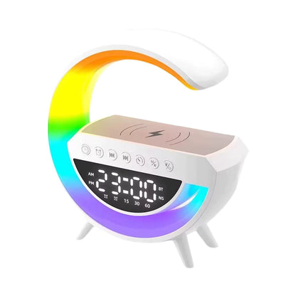 4-in-1 Smart Wecker mit Stimmungslicht, Lautsprecher und kabellosem Ladegerät