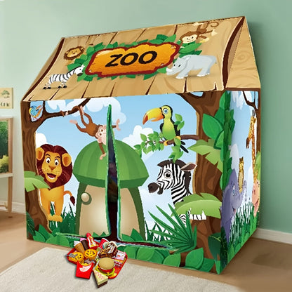 Namiot do zabawy Safari Jungle z motywem zwierząt i zestawem zabawek burgerów