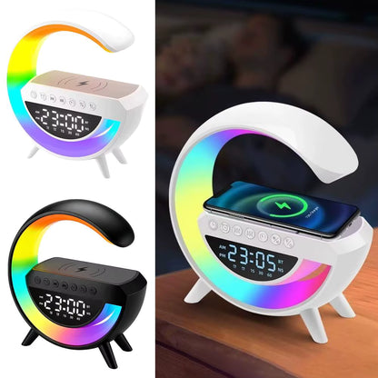 4-in-1 Smart Wecker mit Stimmungslicht, Lautsprecher und kabellosem Ladegerät