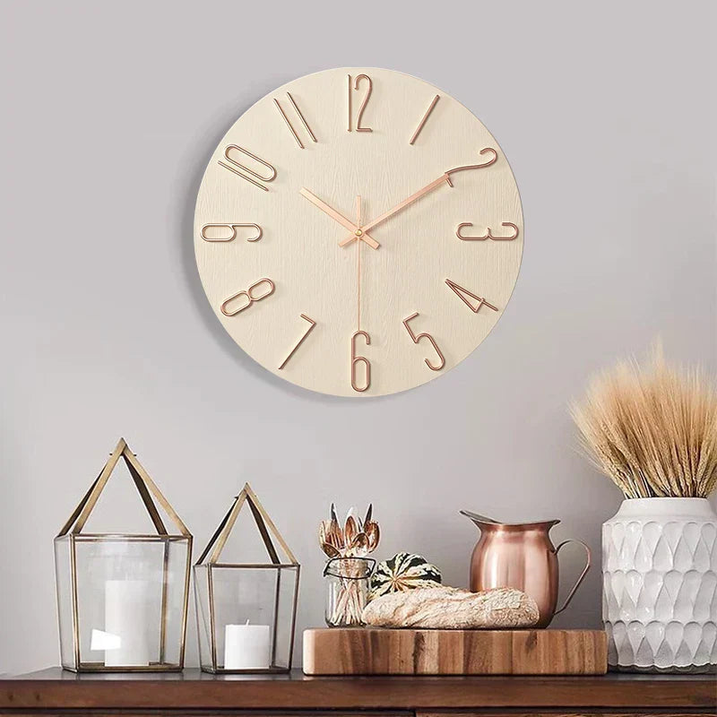 Skandinavisk Træ Vægur Stille Rammefri Minimalistisk Design