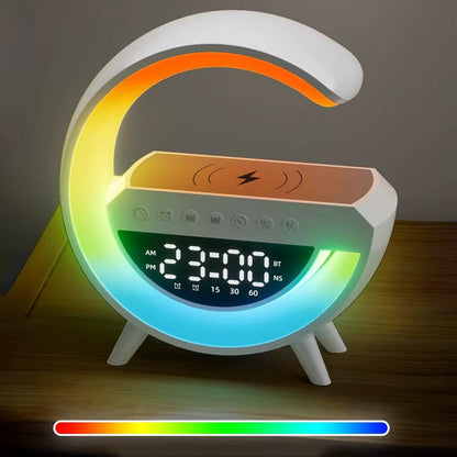 4-in-1 Smart Wecker mit Stimmungslicht, Lautsprecher und kabellosem Ladegerät