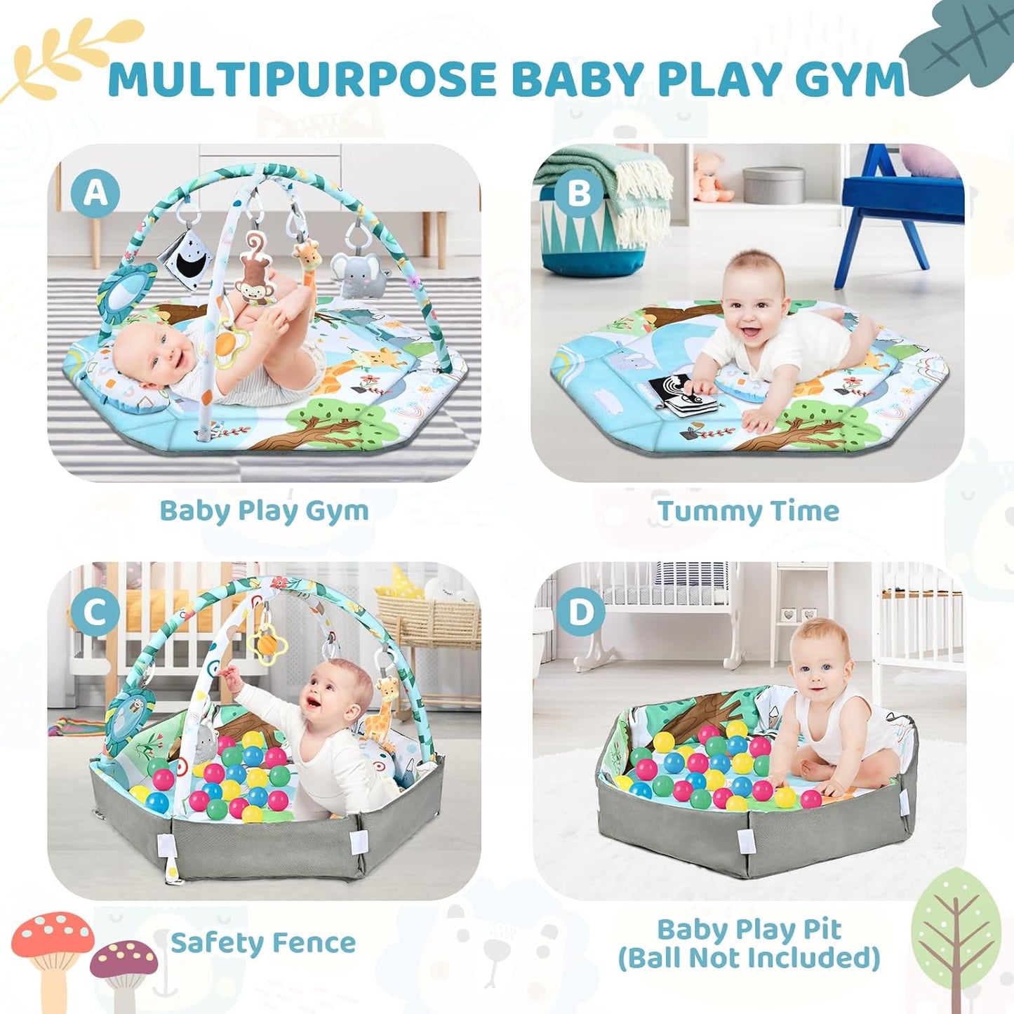 SensoryHaven 8 in 1 Baby Play Mat with Toys for Sensory Development and Early Learning