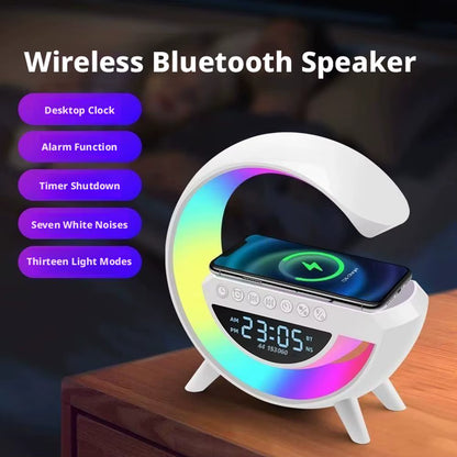 4-in-1 Smart Wecker mit Stimmungslicht, Lautsprecher und kabellosem Ladegerät