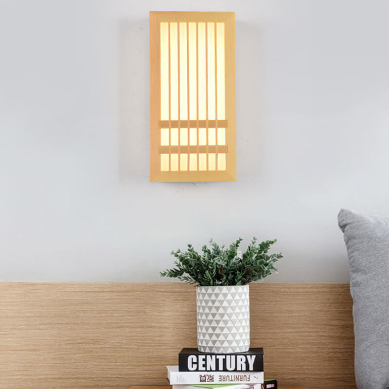 ShizuLight Japanse Houten LED Wandlamp met Warm Sfeervol Licht