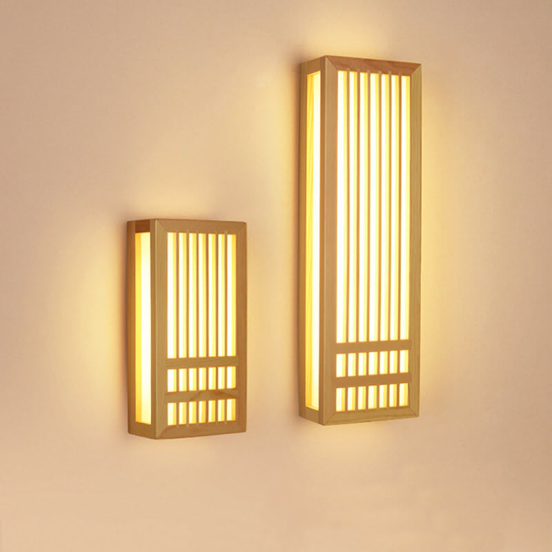 ShizuLight Japanse Houten LED Wandlamp met Warm Sfeervol Licht