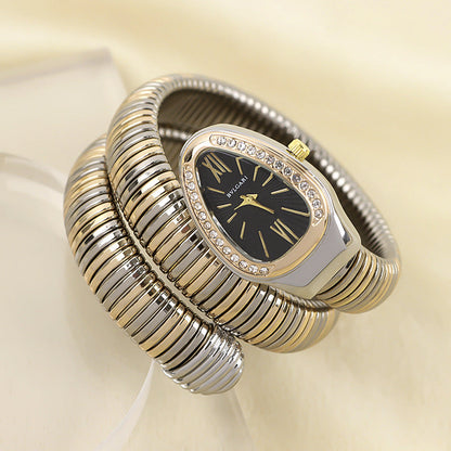 Snake Style Quartz Watch Stainless Steel Bracelet Oval Dial