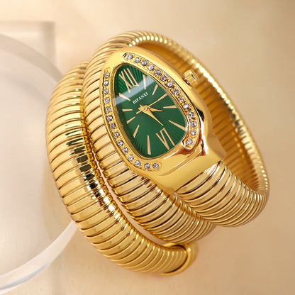 Snake Style Quartz Watch Stainless Steel Bracelet Oval Dial