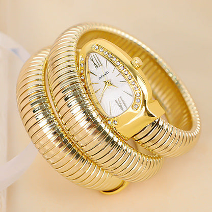 Snake Style Quartz Watch Stainless Steel Bracelet Oval Dial