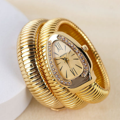 Snake Style Quartz Watch Stainless Steel Bracelet Oval Dial