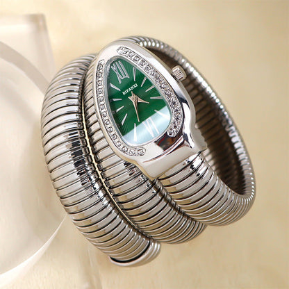 Snake Style Quartz Watch Stainless Steel Bracelet Oval Dial