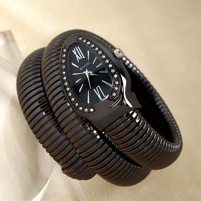 Snake Style Quartz Watch Stainless Steel Bracelet Oval Dial