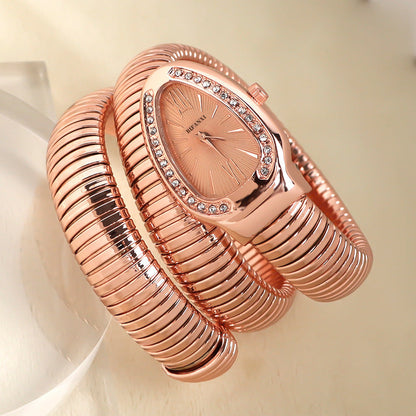 Snake Style Quartz Watch Stainless Steel Bracelet Oval Dial