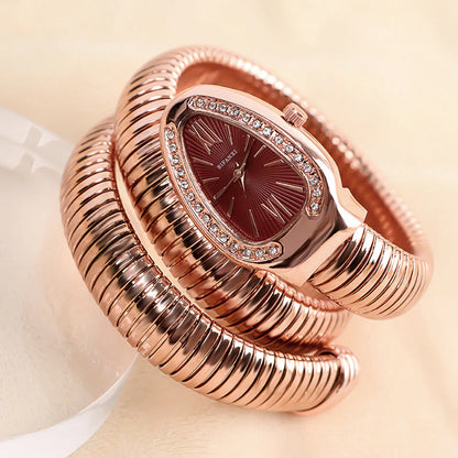 Snake Style Quartz Watch Stainless Steel Bracelet Oval Dial