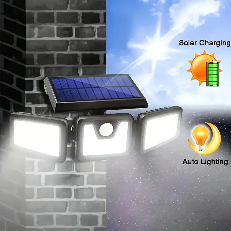 Solarny reflektor LED z czujnikiem ruchu 3-głowicowe oświetlenie zewnętrzne