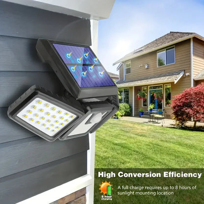 Solarny reflektor LED z czujnikiem ruchu 3-głowicowe oświetlenie zewnętrzne