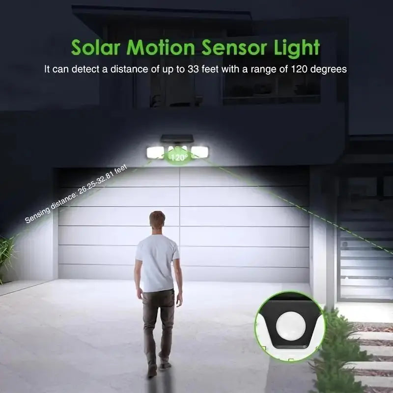 Solarny reflektor LED z czujnikiem ruchu 3-głowicowe oświetlenie zewnętrzne