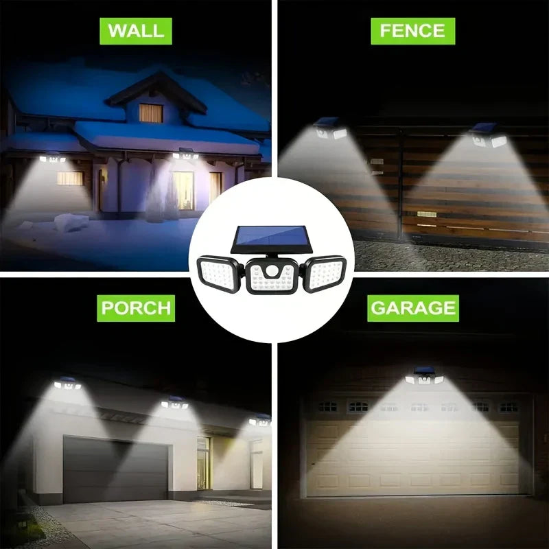 Solarny reflektor LED z czujnikiem ruchu 3-głowicowe oświetlenie zewnętrzne