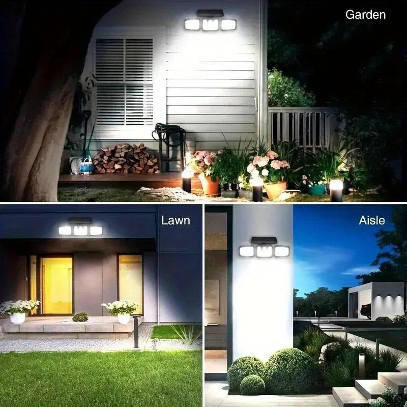 Solarny reflektor LED z czujnikiem ruchu 3-głowicowe oświetlenie zewnętrzne