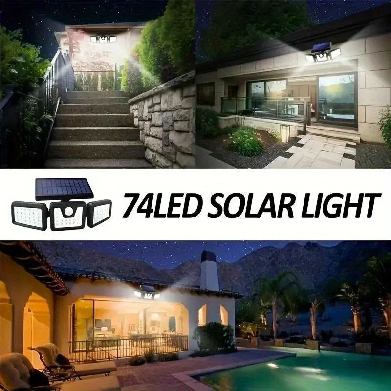 Solarny reflektor LED z czujnikiem ruchu 3-głowicowe oświetlenie zewnętrzne