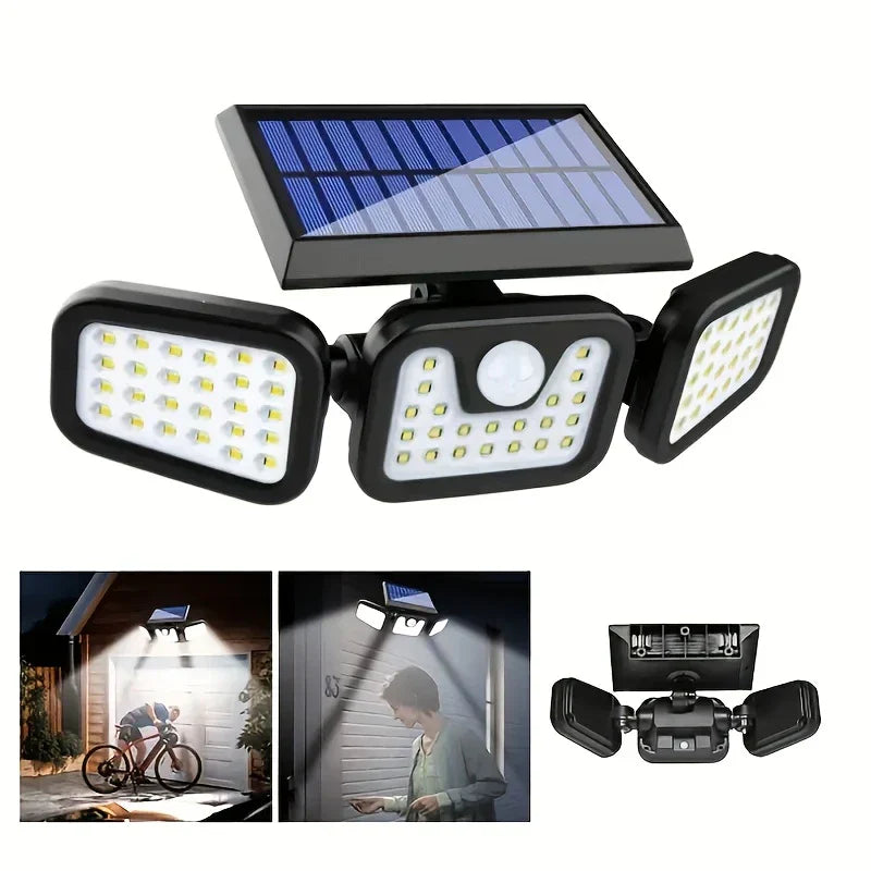 Solarny reflektor LED z czujnikiem ruchu 3-głowicowe oświetlenie zewnętrzne