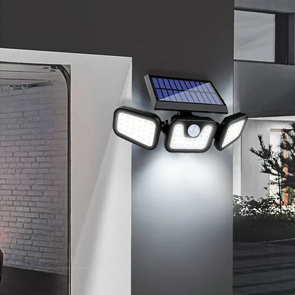 Solarny reflektor LED z czujnikiem ruchu 3-głowicowe oświetlenie zewnętrzne