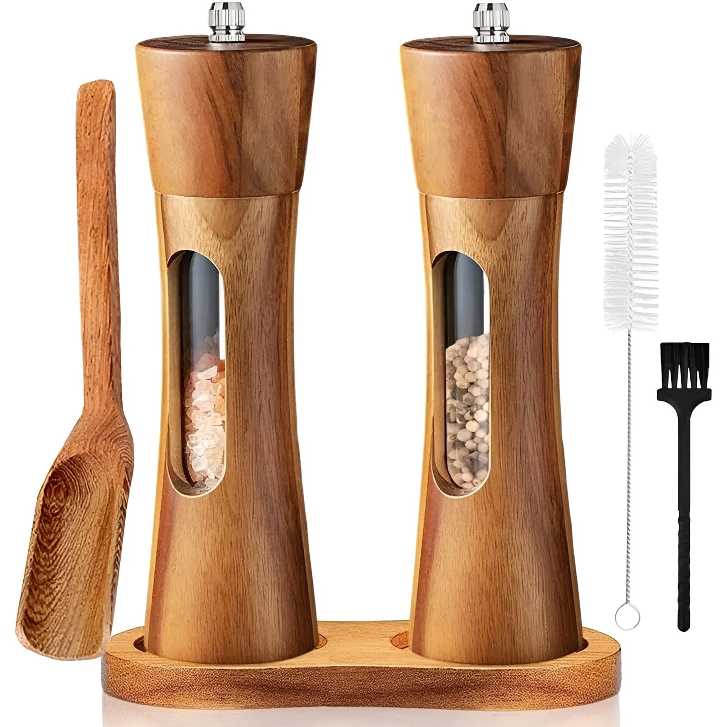 SpiceCraft Salt and Pepper Mill Set – Wooden Adjustable Grinder Set