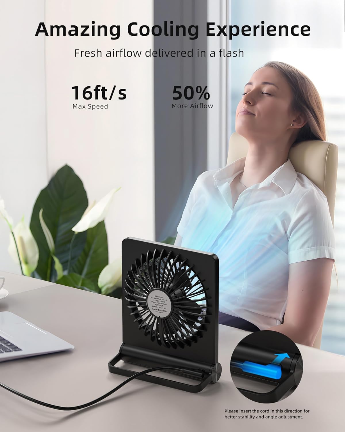 Starker Wind Ultra Stille Kompakt Bordventilator Kraftfuld Støjsvag USB Køleventilator