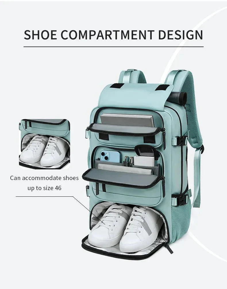 TRAVELMAX Waterproof Travel Backpack with USB Charging and Shoe Compartment