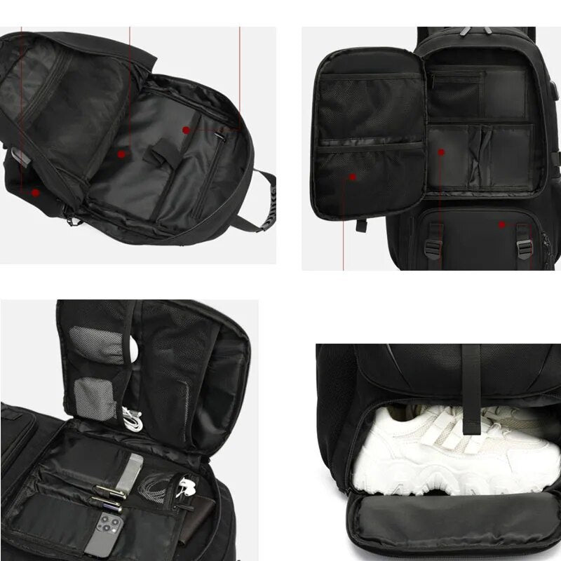 Tech Trek Pro 50L til 80L rygsæk med USB-opladningsport og laptop-opbevaring