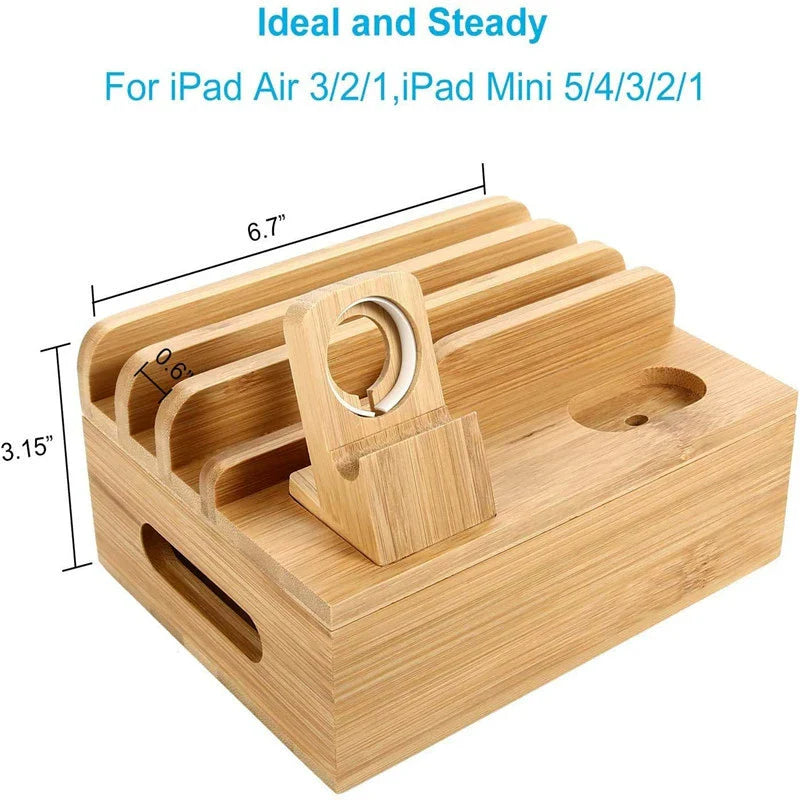 Tekavo bambus opladningsstation 5-port USB organizer dock