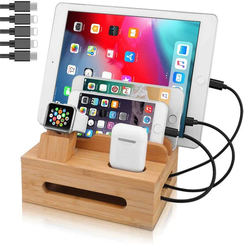 Tekavo bambus opladningsstation 5-port USB organizer dock