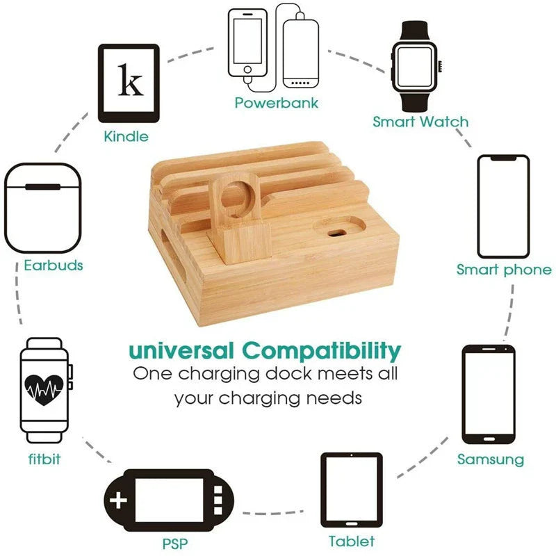 Tekavo bambus opladningsstation 5-port USB organizer dock