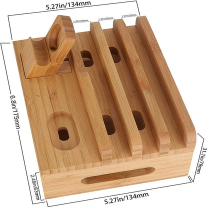 Tekavo bambus opladningsstation 5-port USB organizer dock