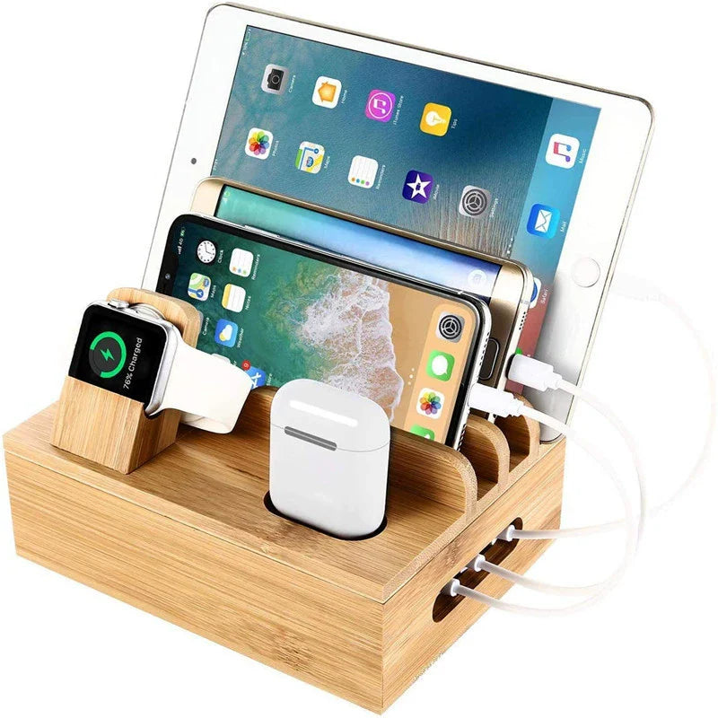 Tekavo bambus opladningsstation 5-port USB organizer dock