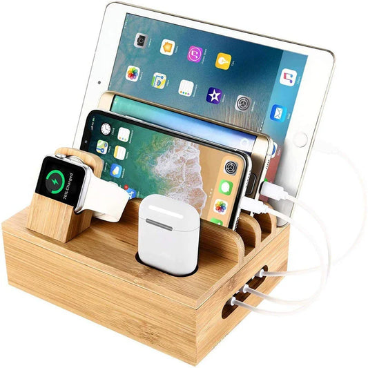 Tekavo bambus opladningsstation 5-port USB organizer dock