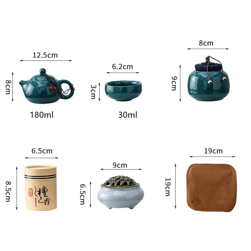 Traditionelles chinesisches Keramik-Teeset mit 4 Tassen und Räuchergefäß Gongfu-Teeset