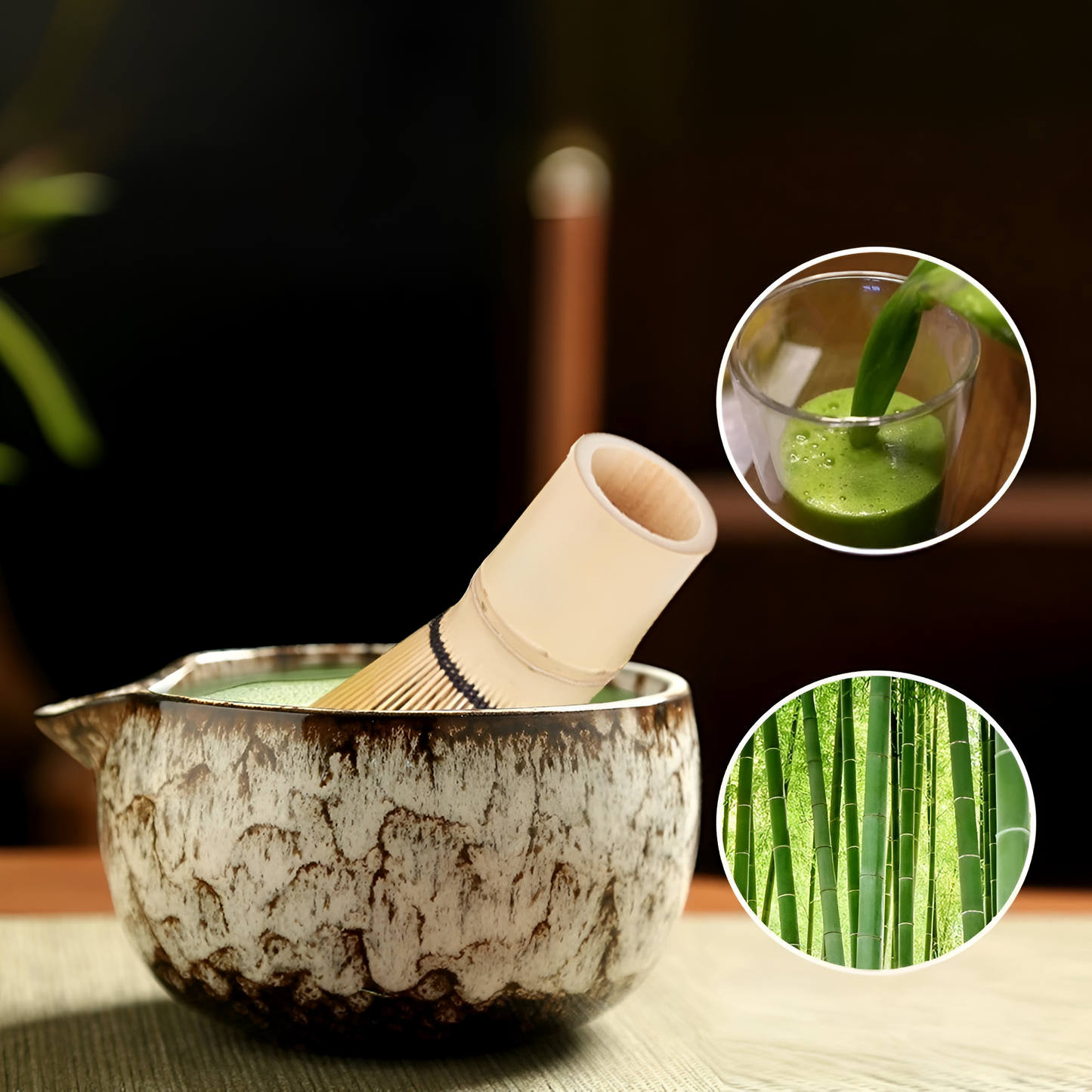 Traditionelt Matcha Tesæt 6 Dele Bambus og Keramik Sæt