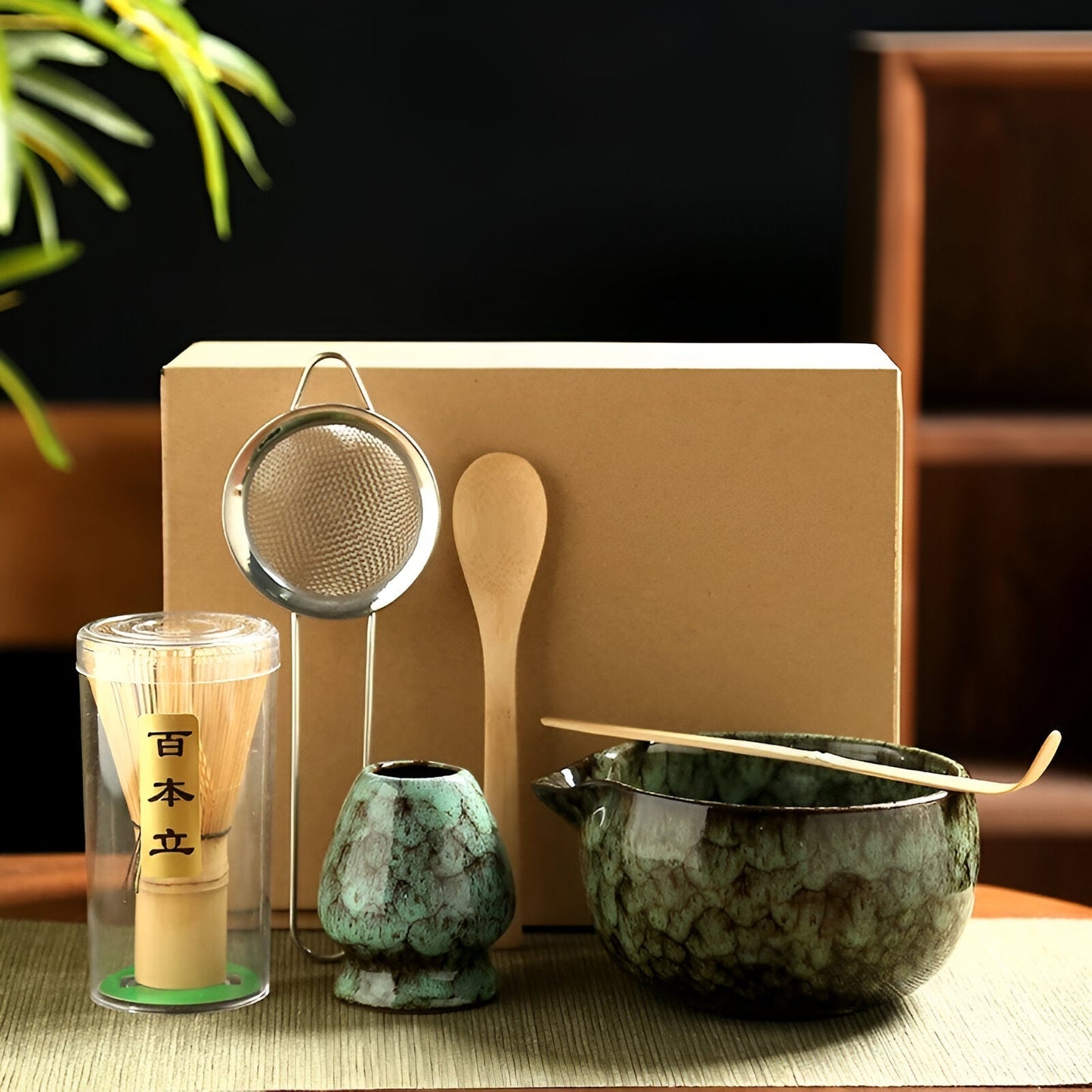 Traditionelt Matcha Tesæt 6 Dele Bambus og Keramik Sæt