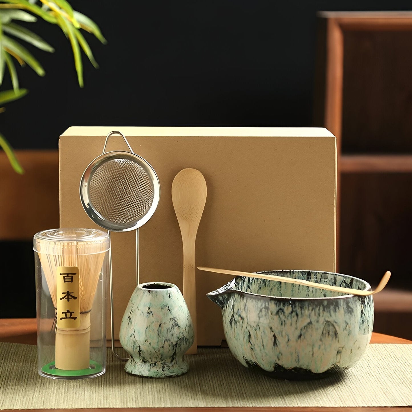 Traditionelt Matcha Tesæt 6 Dele Bambus og Keramik Sæt