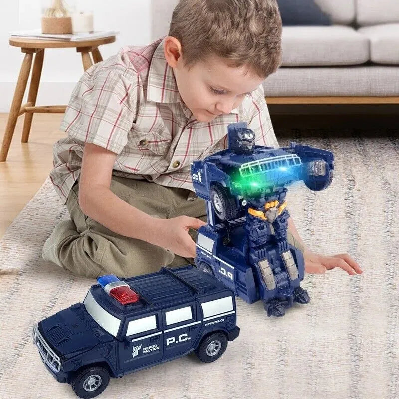 Transformierendes Roboterauto 2 in 1 Polizeiauto und Roboter Spielzeug mit Licht und Sound