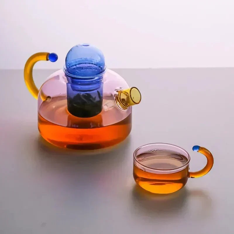 Transparante hittebestendige glazen theeset met contrasterend design
