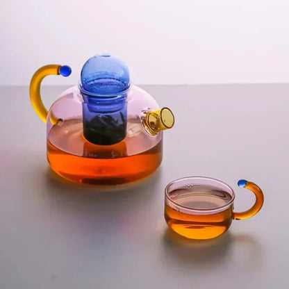 Transparante hittebestendige glazen theeset met contrasterend design