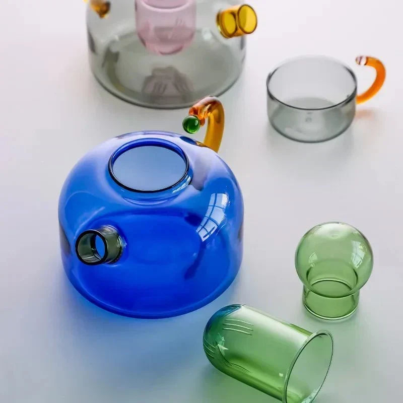 Transparante hittebestendige glazen theeset met contrasterend design
